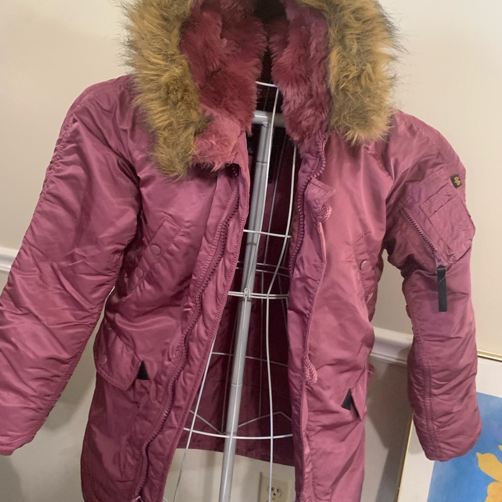Alpha Industries Kids Puffer Jacket with Fur Trim - Mauve
